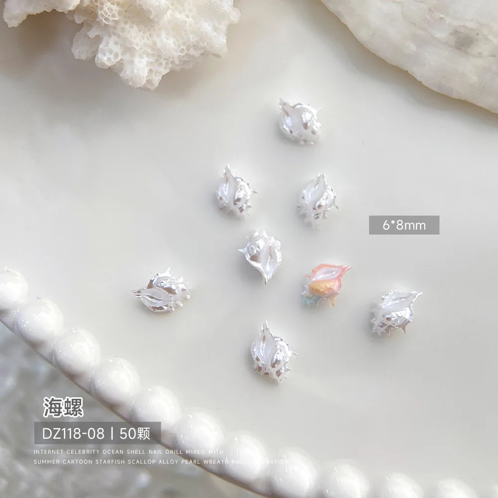 30pcs Ocean Shell Pearl Nail Charms Accessories Pearlescent Shell Aurora Nail Art Rhinestones DIY 3D Cute Nail Decorations Parts