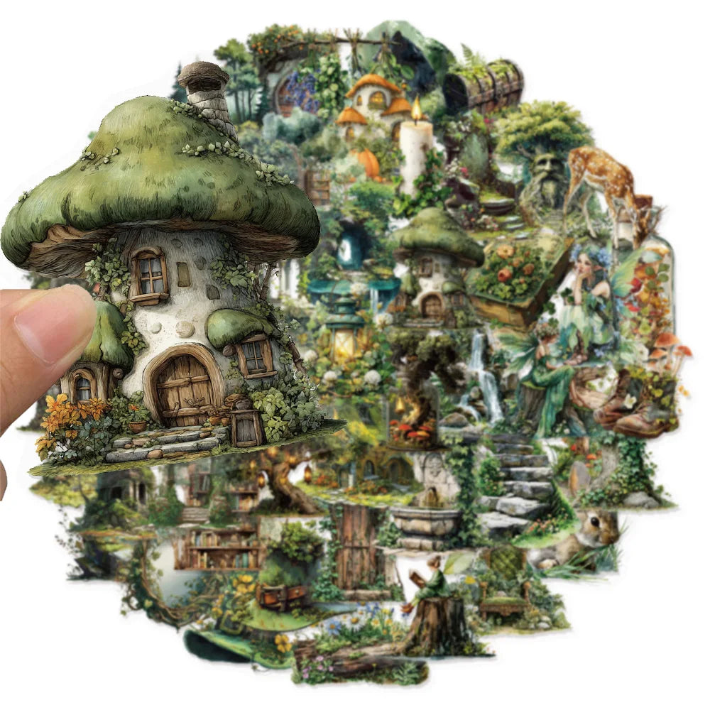 50PCS Transparent Forest Theme Green Series Decorative Graffiti Stickers DIY Phone Case Laptop Tablet Toy Stickers