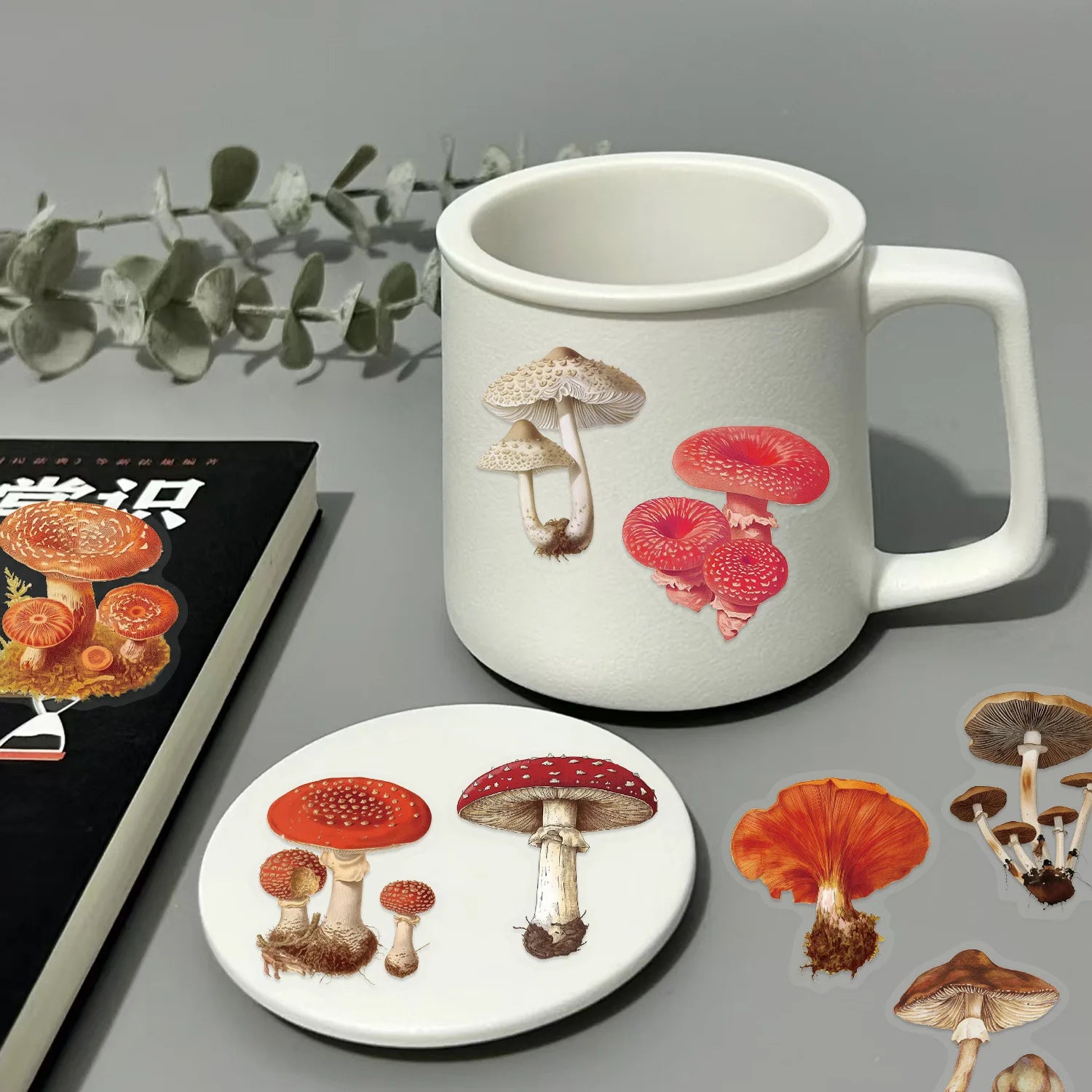 50Pcs Clear Cartoon Vintage Mushroom Stickers, Waterproof PET Children Stationery Decals Journal Guitar Notebook Decor Sticker