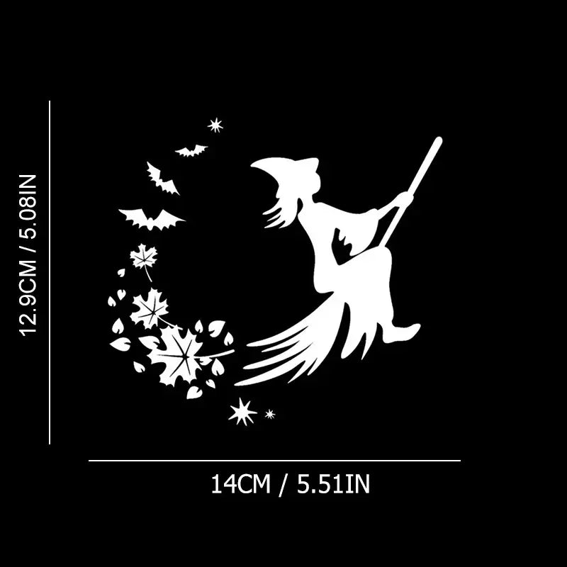 Funny Flying Witch Broom In Witch Vinyl Die Cut Bumper Car Stickers Motorbike Wall Art JDM Universal Silhouette Decals