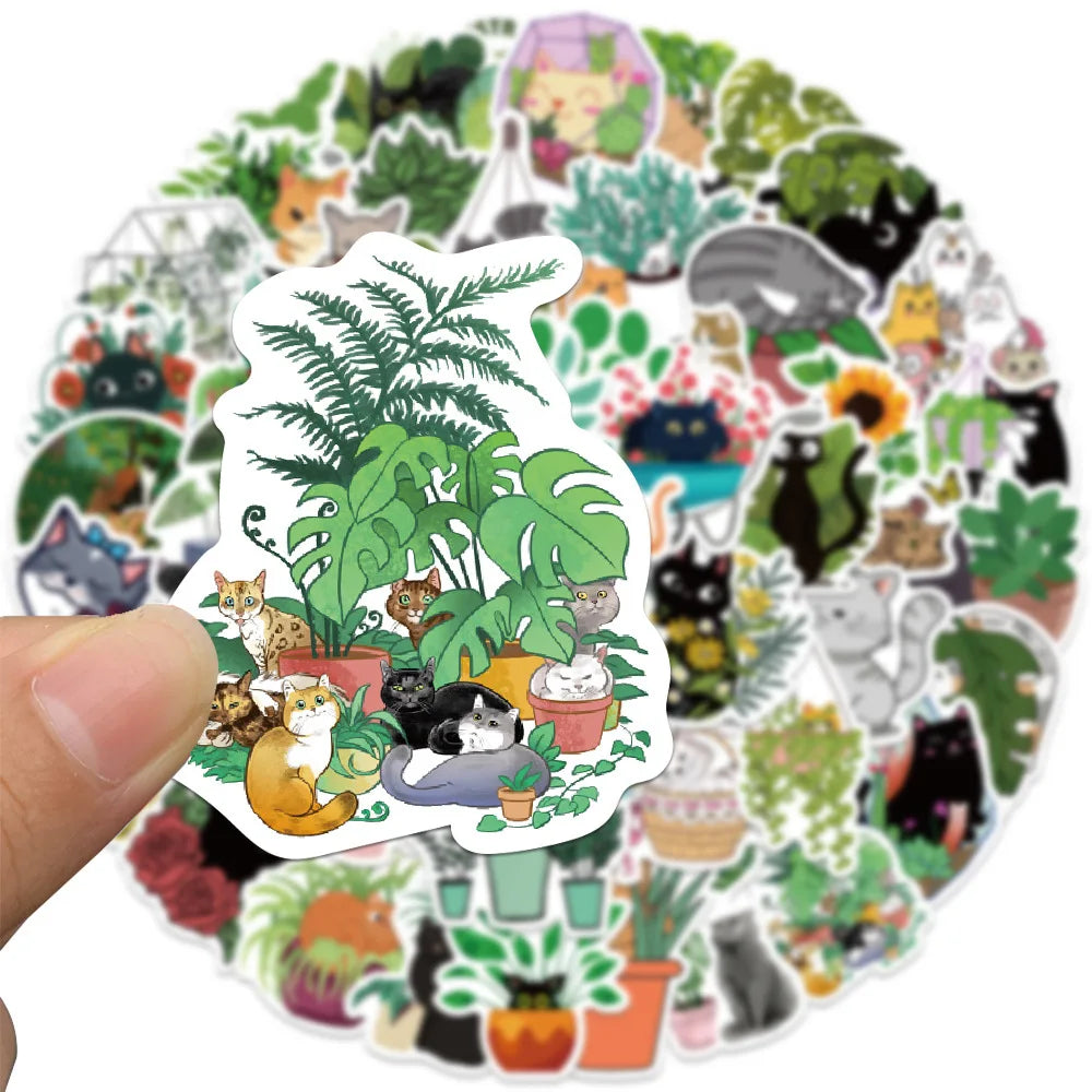 50PCS Cartoon Cat Plant Personalized Graffiti Creative Sticker Desk Refrigerator Mobile Phone Skateboard Decoration