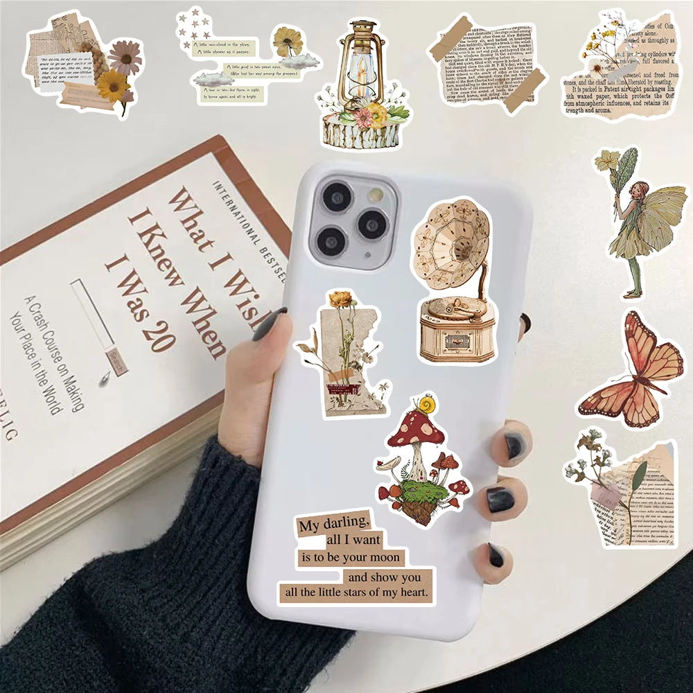 30PCS Retro Handwritten Series Sticker Aesthetic Stationery Laptop Graduation Harajuku Luggage Art Picture School Funny Sticker