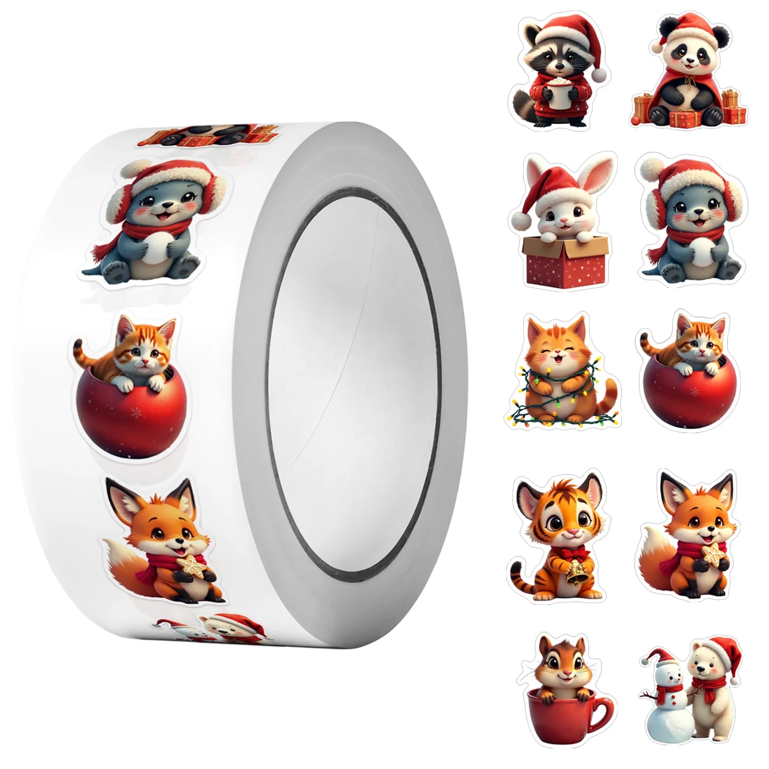 1Roll(500Pcs)10 Irregular Loveable Christmas Animals Stickers 2.5cm/1'' DlY Craft Decor Festival Sealing Scrapbook Labels