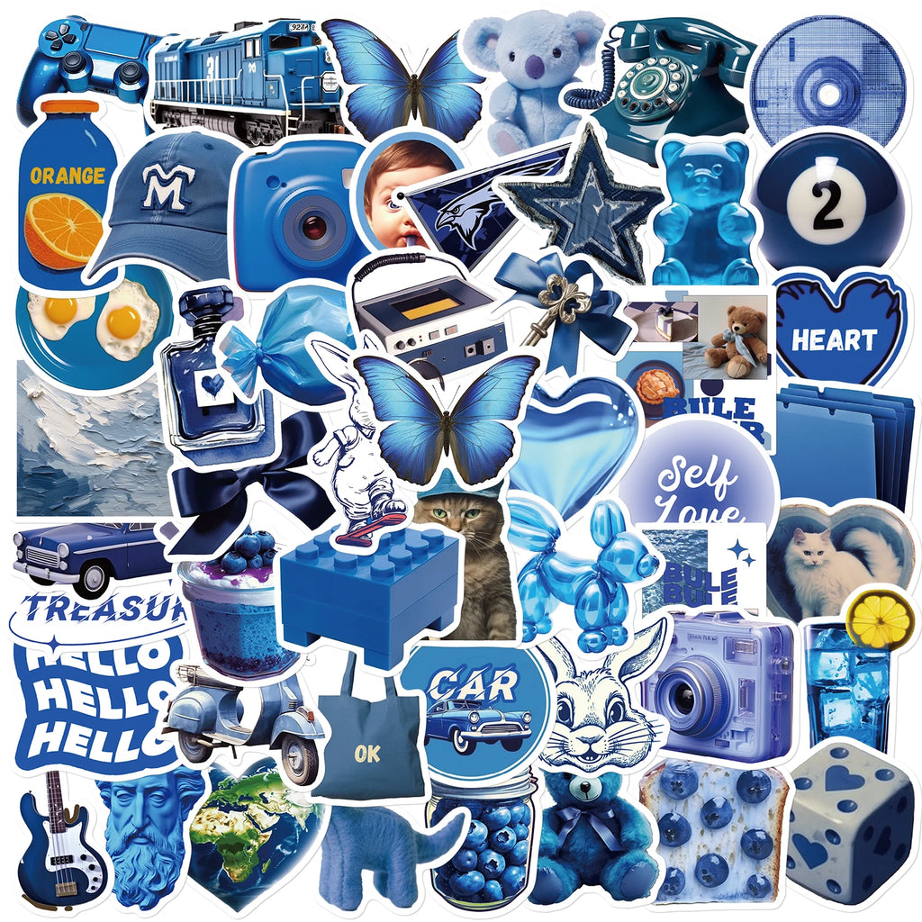 50PCS Deep Blue Ins Wind Stickers Notebook For Laptops Art Suitcase Bicycle Phone Refrigerator Skateboards Graffiti Sticker ﻿