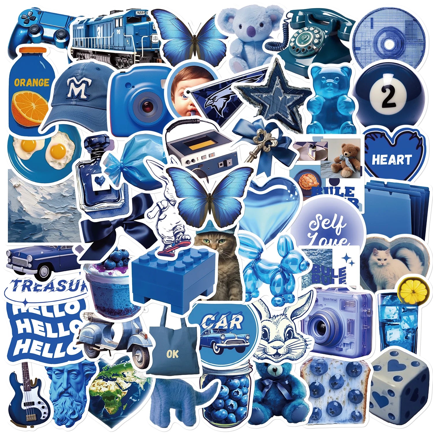 50PCS Deep Blue Ins Wind Stickers Notebook For Laptops Art Suitcase Bicycle Phone Refrigerator Skateboards Graffiti Sticker ﻿