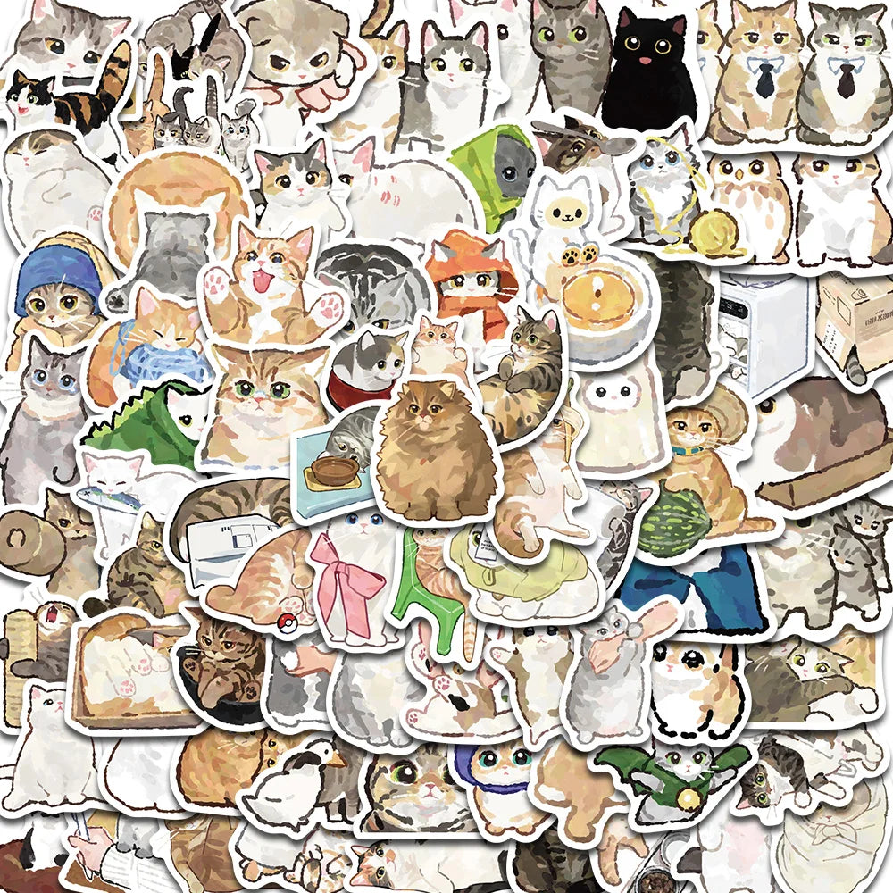 77/154 PCS Kawaii Cartoon Cat Graffiti Stickers Exquisite Animal Materials Case Laptop Luggage Coffee Luggage Waterproof Sticker