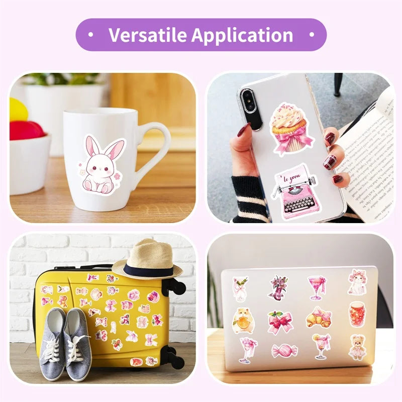 10/30/50PCS Kawaii Pink Sweet Sticky PVC Sticker Aesthetic Children's Stationery DIY Decoration Scrapbooking School Supplies