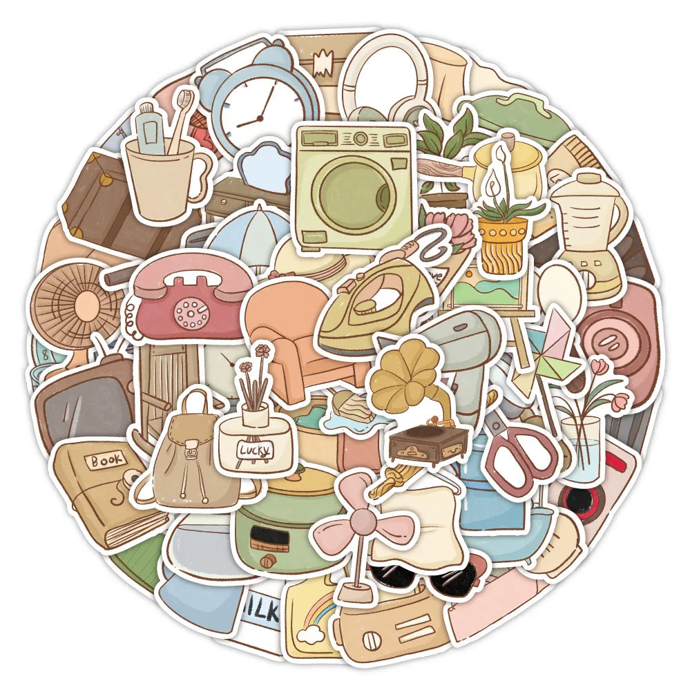60-Pack Artistic Cartoon Hand-Drawn Furniture Stickers for Water Bottles Guitars Helmets Notebooks Luggage Stationery DIY