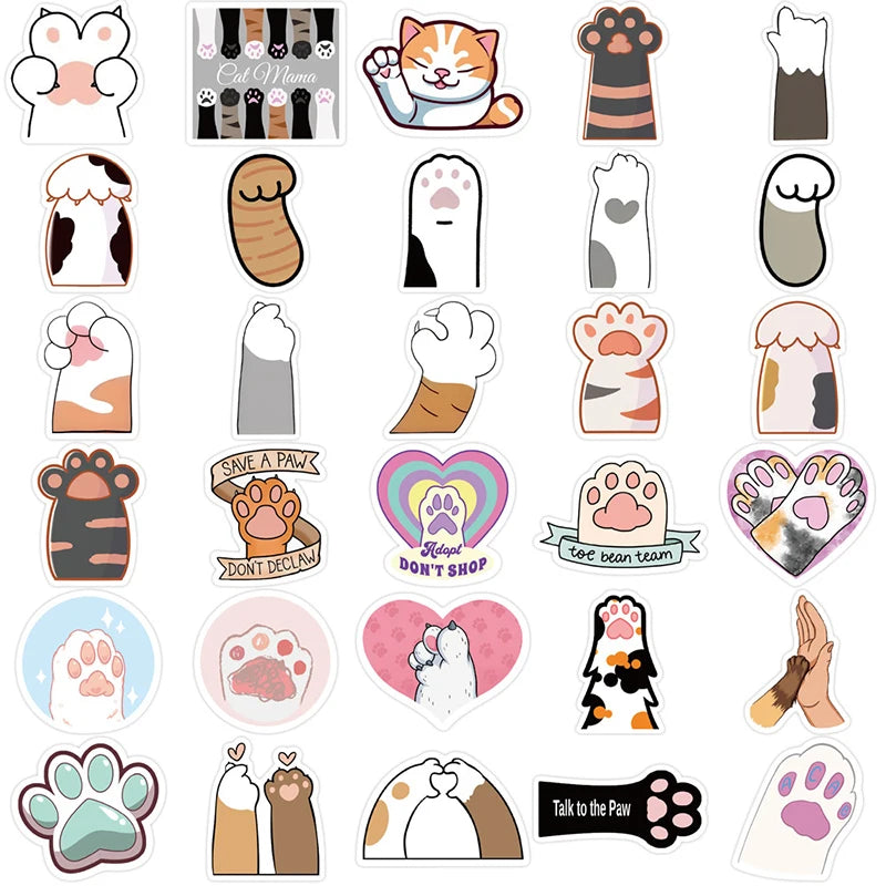 10/30/61PCS Cute Cat Paw PVC Sticker Aesthetic Children's Decoration Scrapbooking Korean Stationery School Supplies for Kids