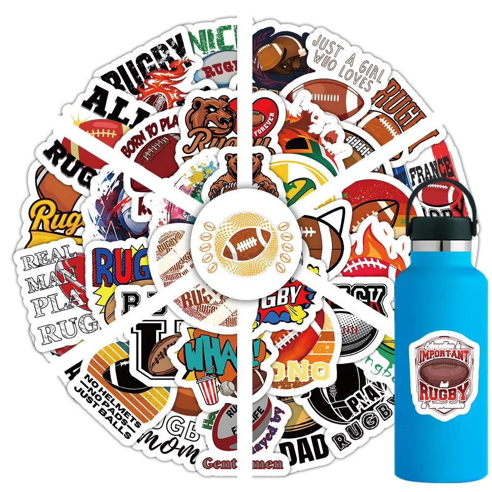 50/100 Pcs Cartoon Rugby Sports Creative Stickers Reusable for Suitcase Stationery Box Phone Case Desk Helmet Decals