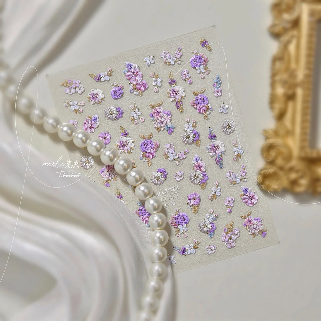 Metal Nail Stickers Exquisite Embroidered Rose Nail Art Accessories Stickers Back Glue Flowers Nail Charms Decals Manicure Tools