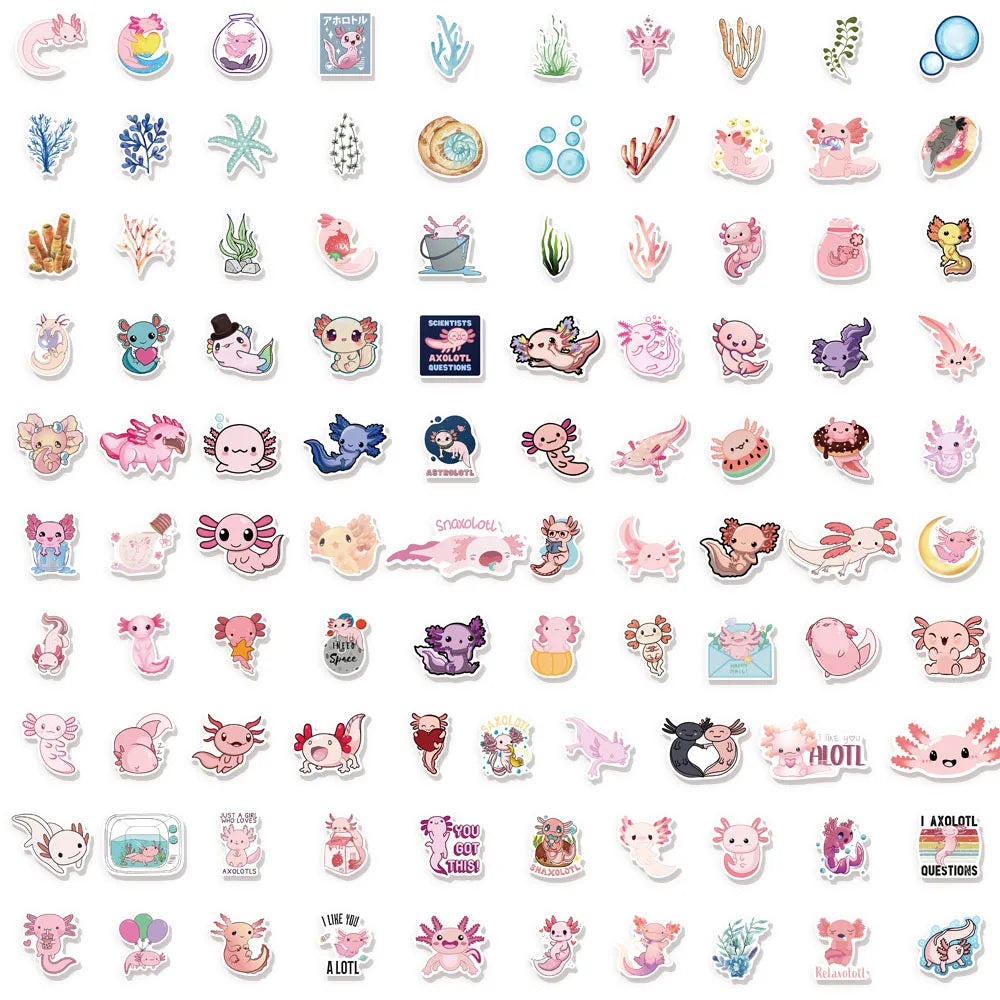 50/100PCS Axolotl Graffiti Stickers Cute Animal Cartoon Stickers Toy Suitcase Scrapbook Diary Mobile Laptop Sticker Pack