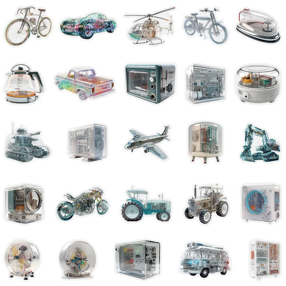 50/100PCS Future Technology Machinery Stickers Luggage Computer Decoration Stickers Cartoon Graffiti Stationery Stickers