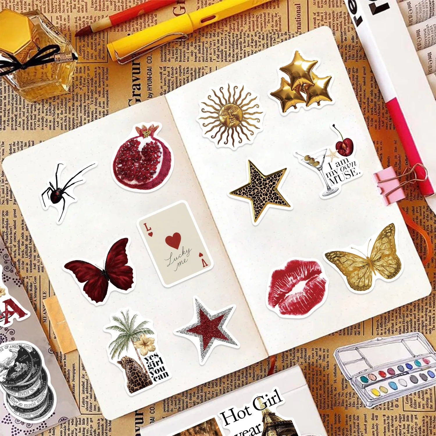 50/100PCS Cartoon Golden Red Stickers Painted Graffiti Handbooks for Phone Laptops Water Cups Notebooks Decorative Stickers