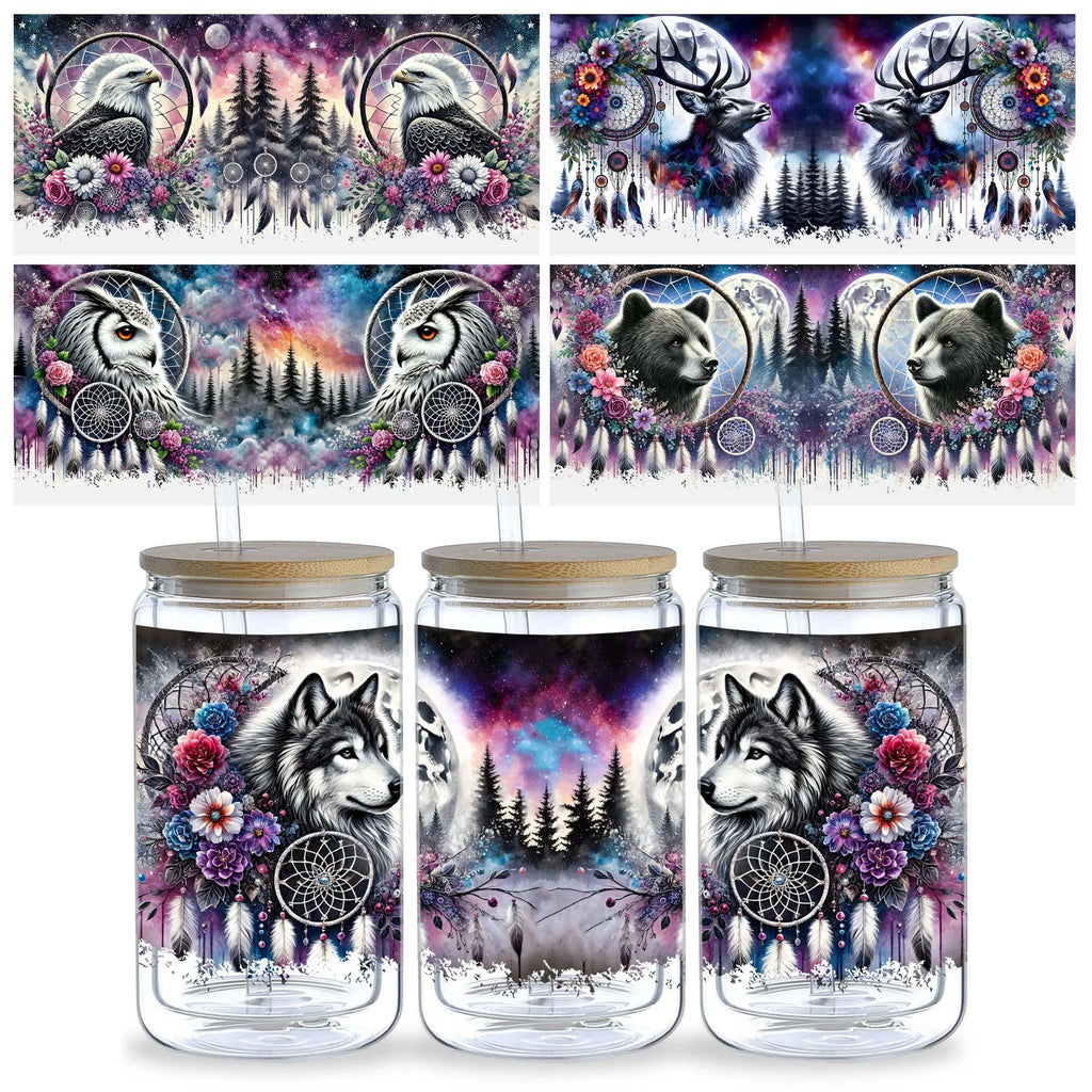 5 Sheets Animal Dream Catcher UV DTF Tumbler Wrap Transfer Stickers, DTF Transfer Stickers, Waterproof Wipe Off Transfer Sticker