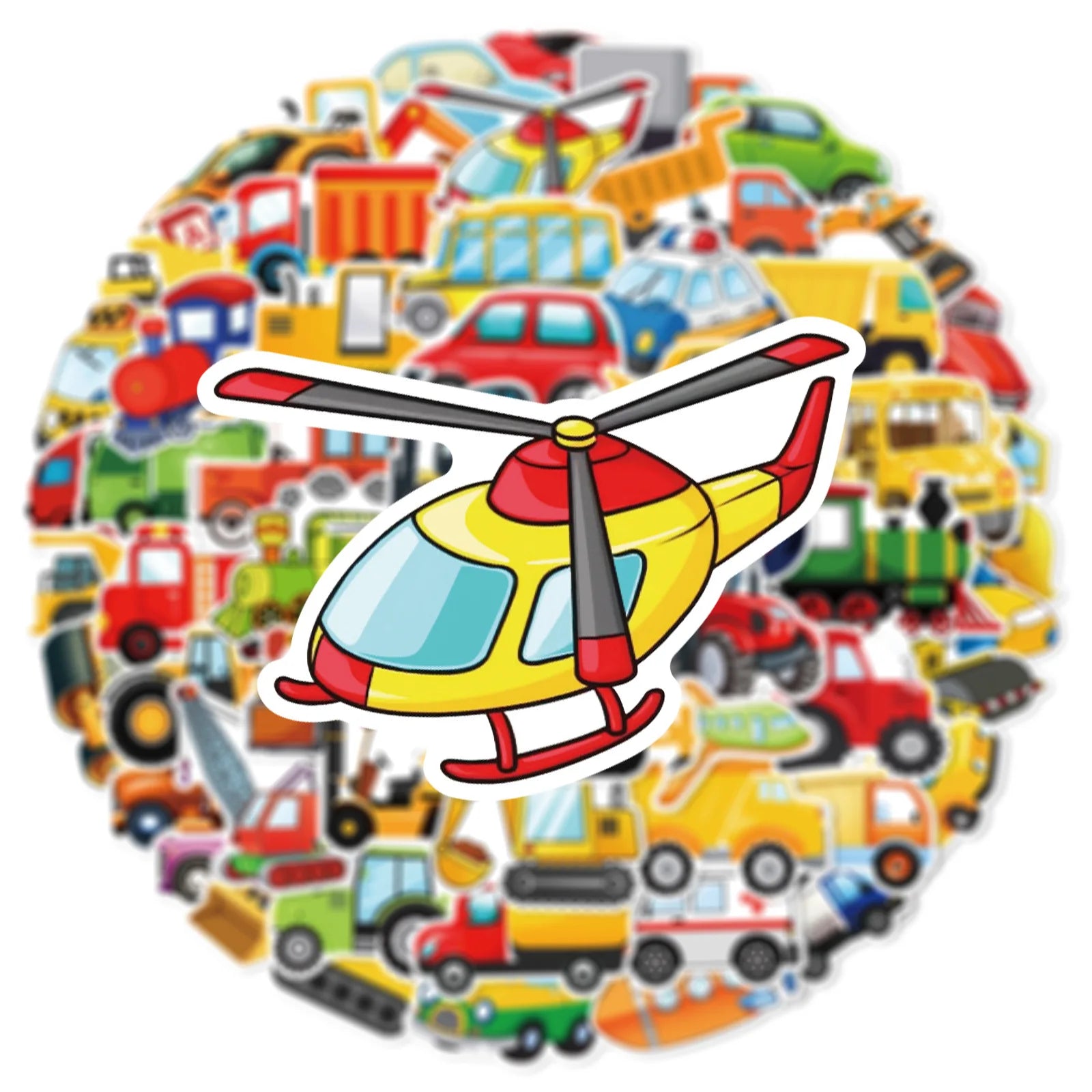 60 Pcs Cartoon Engineering Vehicle Transportation Sticker Helmet Decoration Waterproof Sticker
