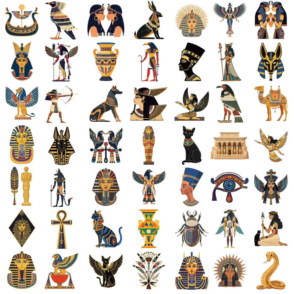 50PCS Ancient Egypt Sticker Nostalgia Cafe Art Picture Laptop Luggage Skateboard Bicycle Graffiti Waterproof Sticker for Gift