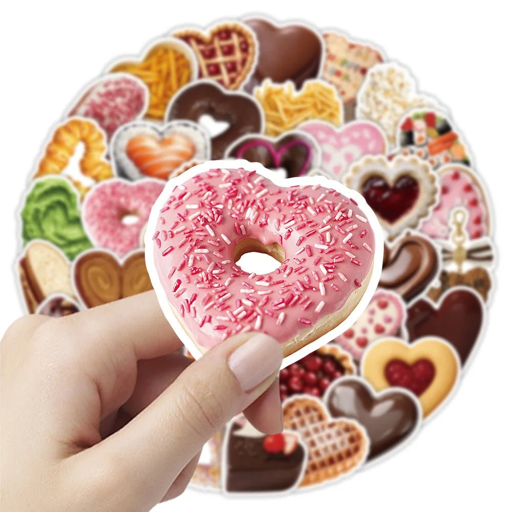 50-Pack Heart-Shaped Food Graffiti Stickers Personalized INS Style Valentine's Day Love Dessert Creative DIY Stickers