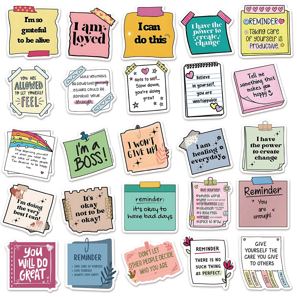 50PCS Self affirmation Encouragement Slogans Graffiti Stickers DIY Manual for Speakers Skateboards Tablets Decorative Stickers