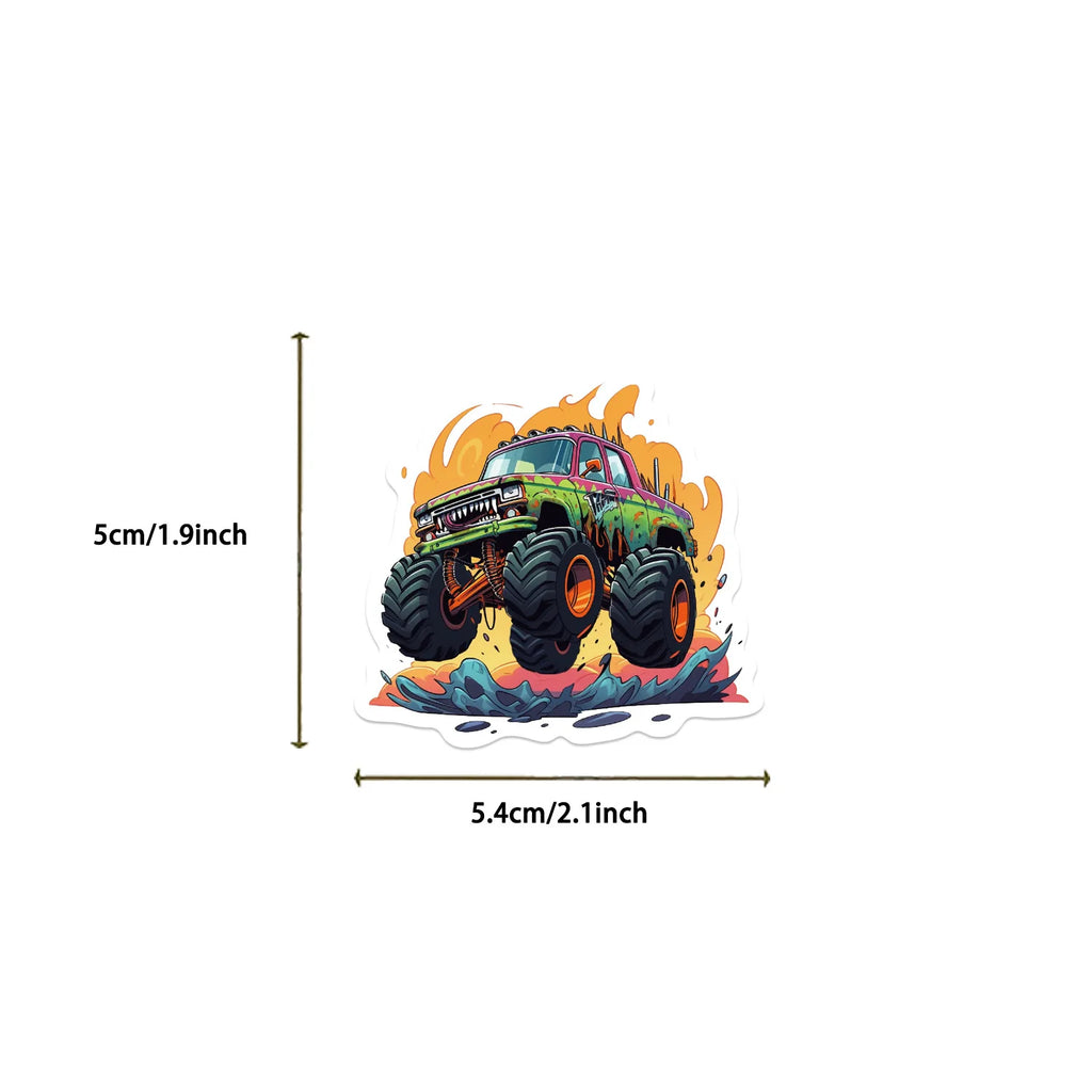 50/100pcs Cartoon Monster Truck Stickers Cute Vinyl Decals For Luggage Laptop Water Bottle Guitar Phone Waterproof Graffiti