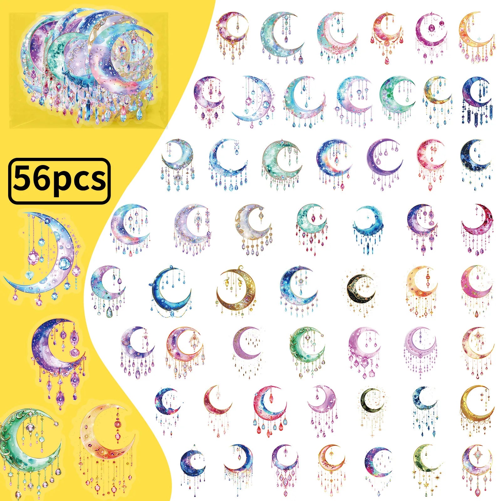 56/112PCS Colorful Tassel Crescent Transparent Stickers PET Beautiful Decoration Waterproof Reward Stationery Notebook Stickers