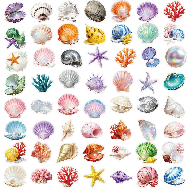 56PCS Cute Shell Transparent PET Phone Sticker Aesthetic Tear Open Decoration DIY Colored Laptop Luggage Graffiti Decals