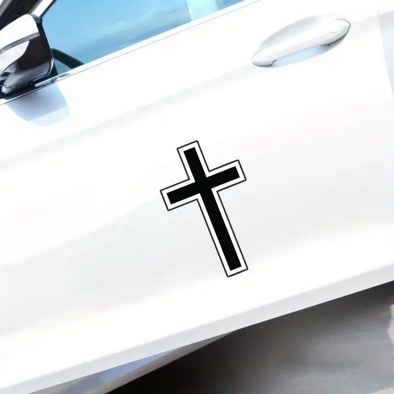 Cross Decal (black) Faith, 6.43in×3.93in| For Cars, Trucks, Laptops, Cups, Windows, Glass, Walls, Indoor And Outdoor Use, Vinyl