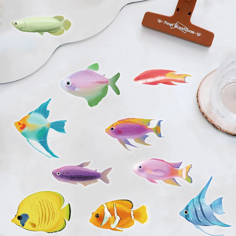 50PCS Fish Transparent Stickers Laptop Decal Living Room Scrapbook Skateboard Luggage Art Waterproof Phone Graffiti Sticker