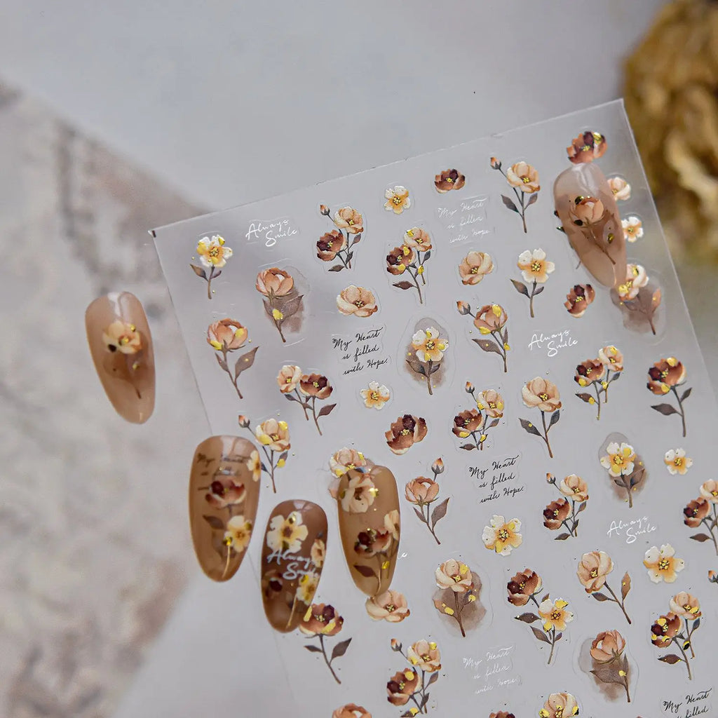Hot Stamping Nail Stickers Exquisite Retro Watercolor Flower Nail Art 3D Decorations Stickers DIY Back Adhesive Manicure Decals
