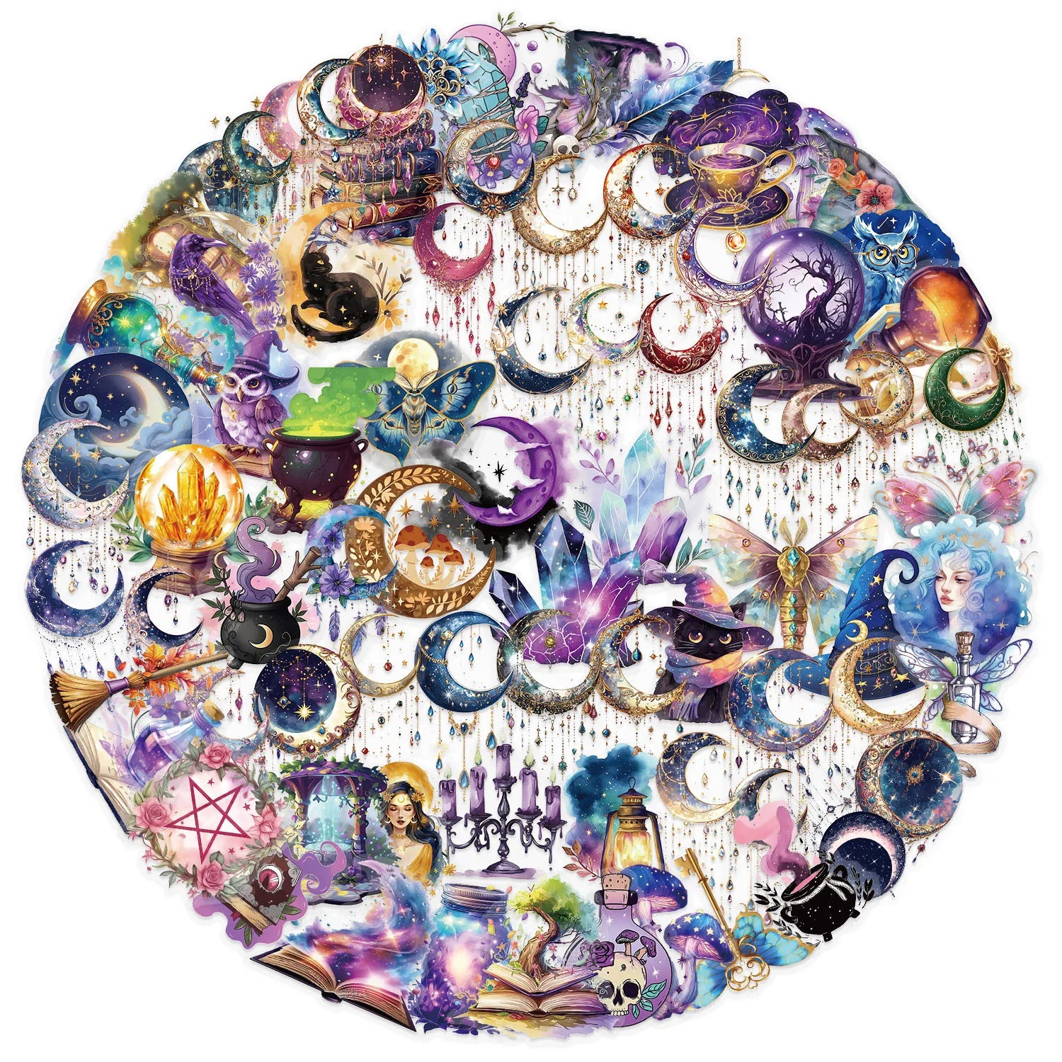 100PCS Starry Sky Magic Planet Dreamy Galaxy Stickers DIY Decor Stationery Box Notebook Pen Holder Transparent PET Stickers