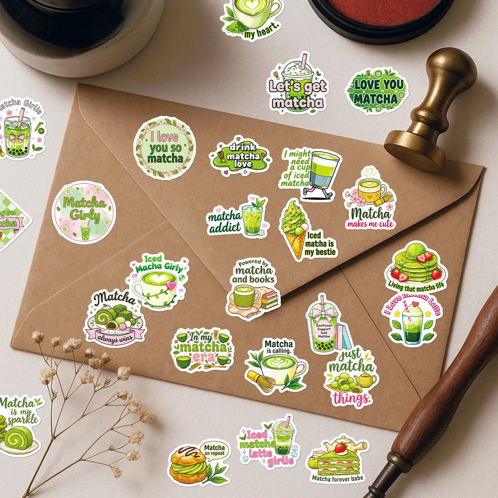 56PCS Matcha Style Cute Stickers Fun Phrase Decals Student Stationery DIY Phone Tablet Luggage Decor Aesthetic Decal Sticker