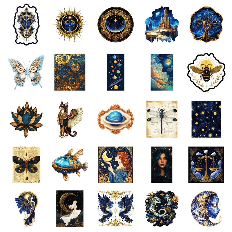 10/30/50PCS Kawaii Blue Starry Sky Sticky PVC Sticker Aesthetic Stationery DIY Decoration Scrapbooking School Supplies for Kids