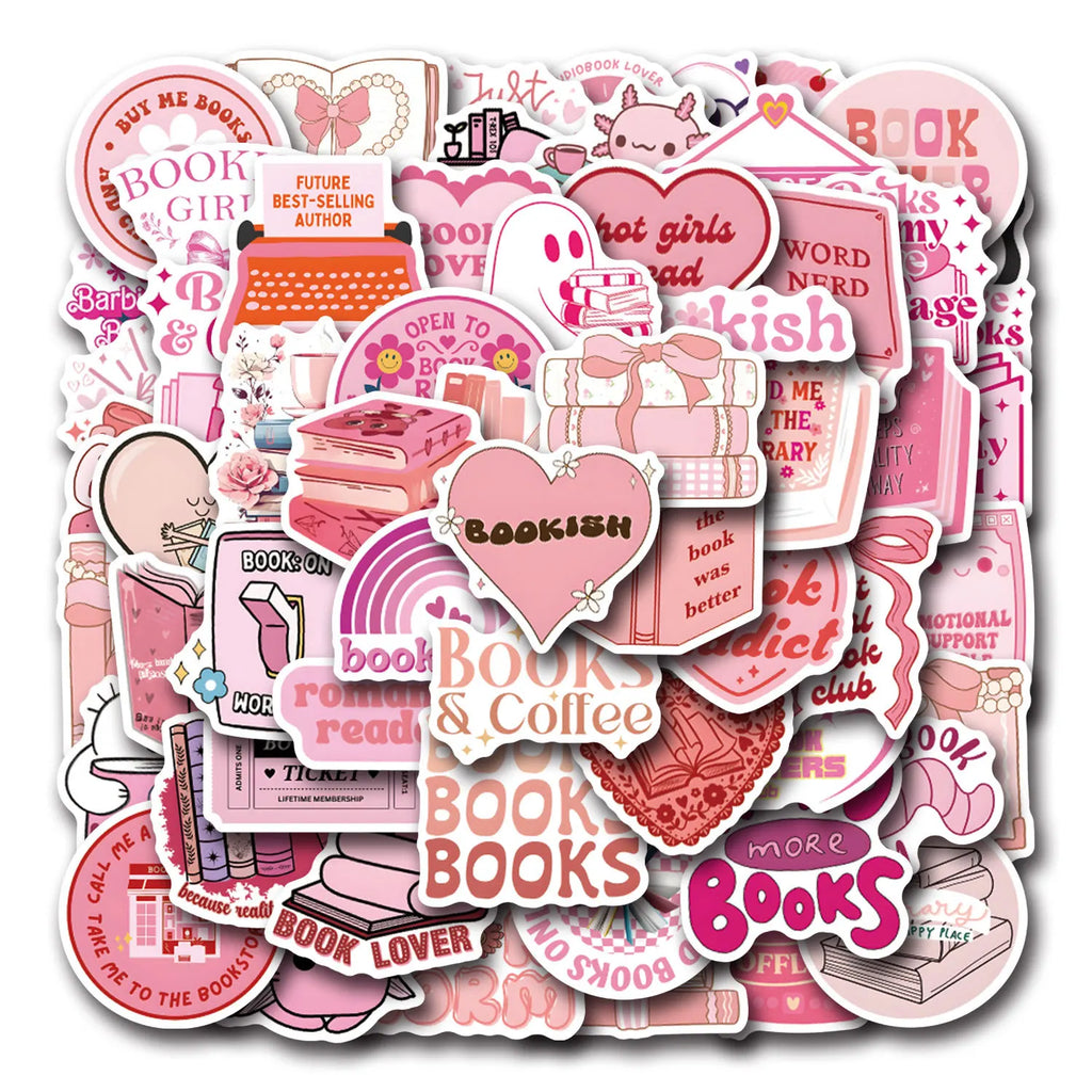 60/120PCS Waterproof Vinyl Pink Bookish Cartoon Graffiti Sticker-Car Luggage Water Cup Laptop Helmet Notebook Sticker