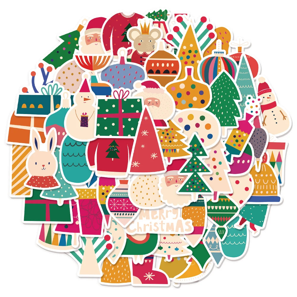 64PCS Santa Claus Christmas Stickers Skateboarding Car Guitar Helmet Luggage Laptop Graffiti Stickers Christmas Gift