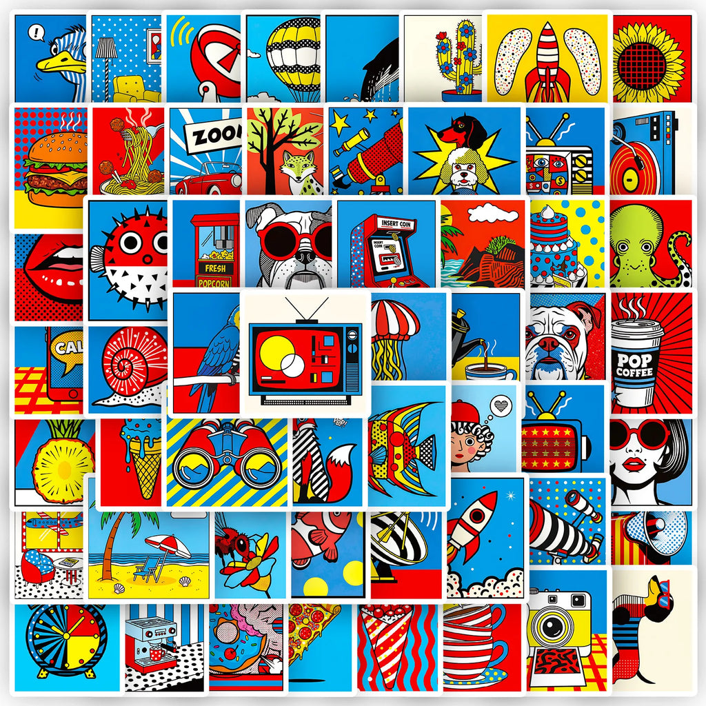 56/112 Pcs Cartoon Pop Art Doodle Stickers for Stationery Box Desk Helmet Vase Cup Phone Laptop Reward Stickers