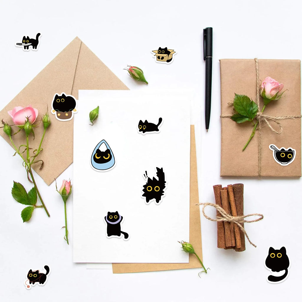 500PCS Ten Different Patterns Black Cat Roll Stickers Small Pattern Decoration DIY Luggage Skateboard Water Cup Stickers