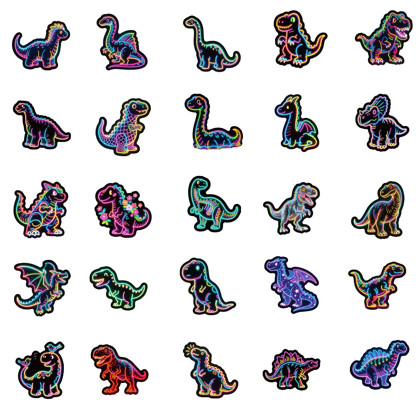 56PCS Neon Dinosaur Cartoon Graffiti Stickers Color Dinosaur DIY Guitar Skateboarding Sticker