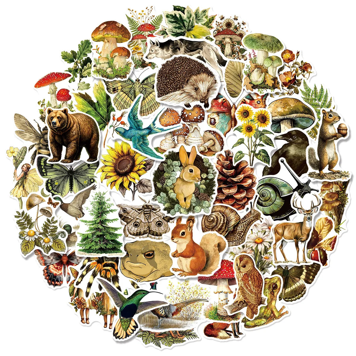 50/100PCS Retro Animal & Plant Graffiti Stickers Water Cup Decoration Stickers Luggage Tablets Diary DIY Stickers