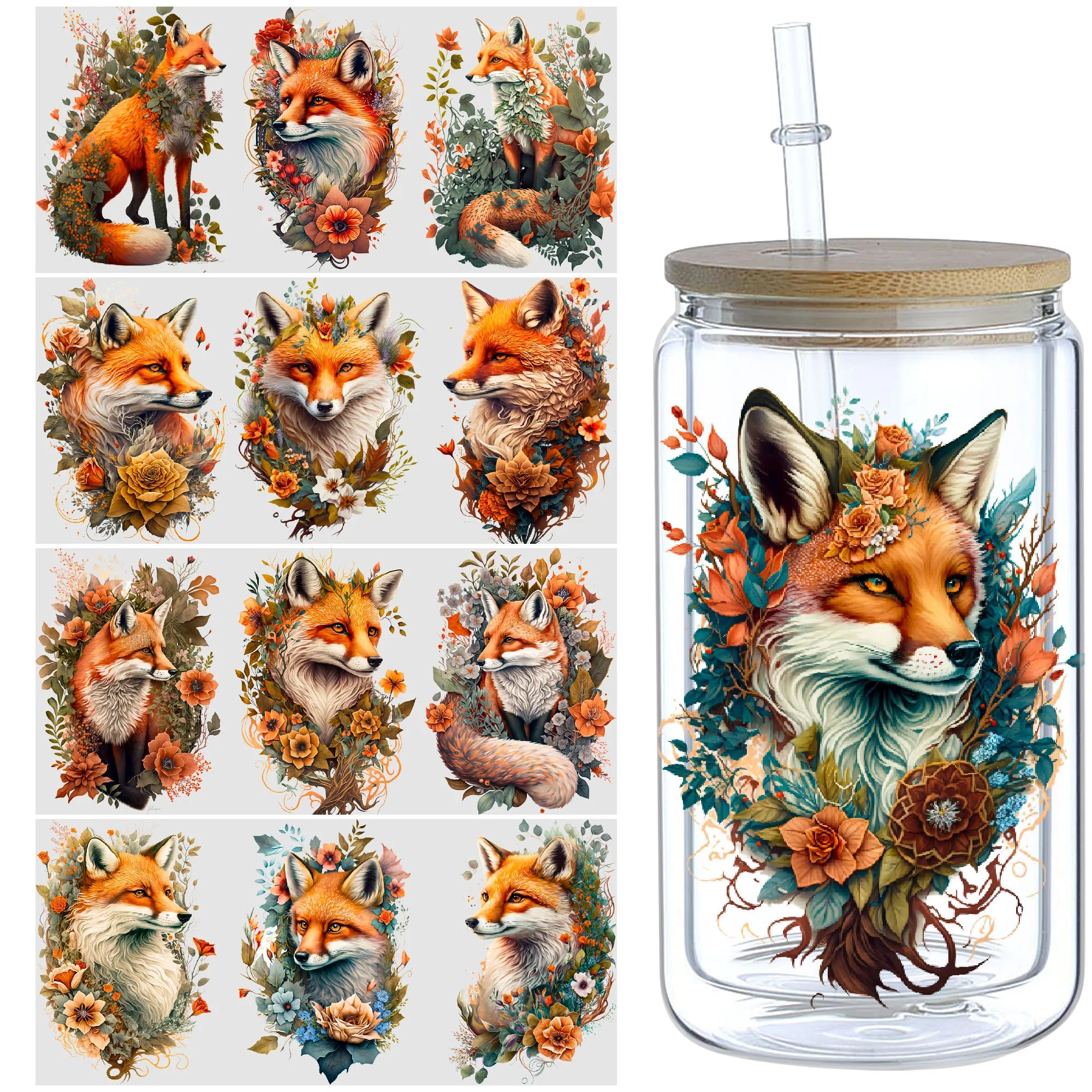 5 sheet Animal UV DTF Cup Stickers, DTF Transfer Stickers, Waterproof Wipe Transfer Paper for 16oz Glass, Mug, Crafts, Furniture