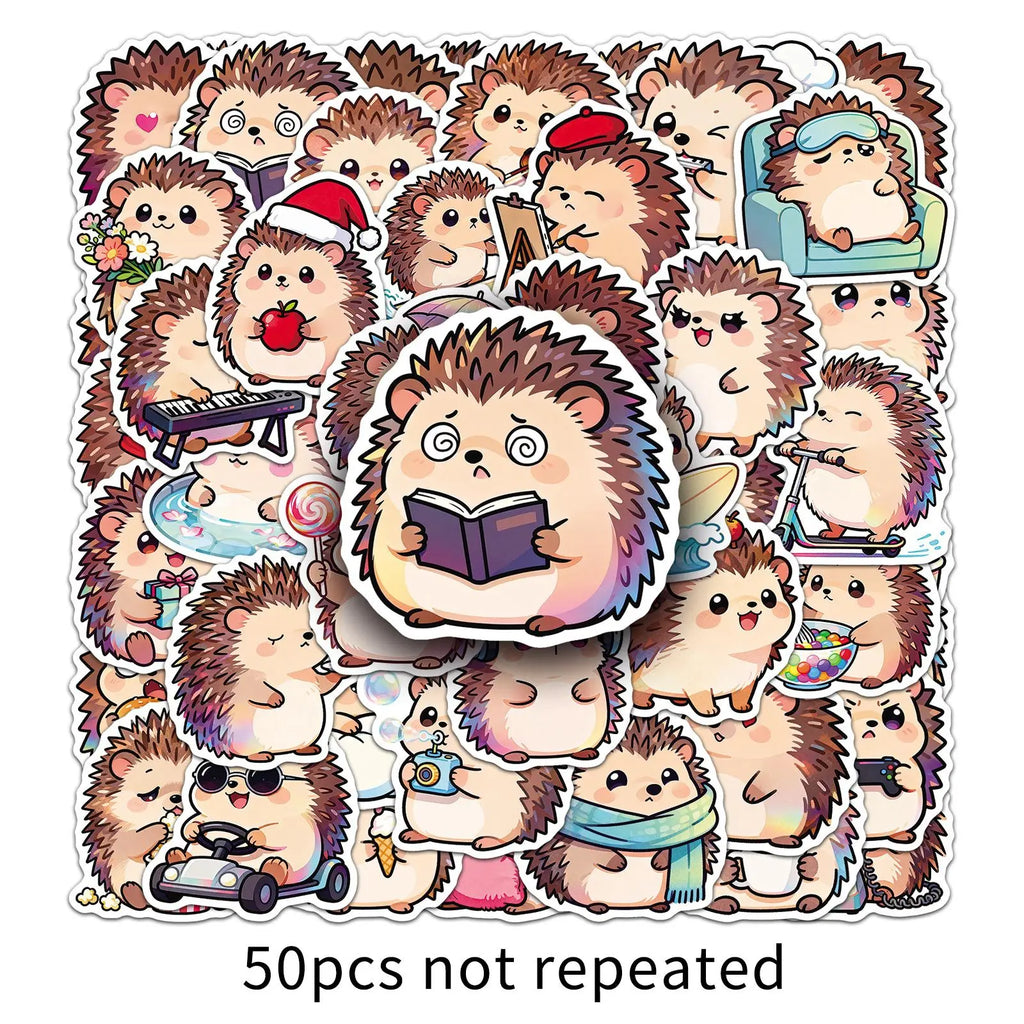 50PCS Cartoon Hedgehog Stickers, Cute Animal Waterproof Decals for Stationery Computer Cup Journal Decor Funny Reward Sticker
