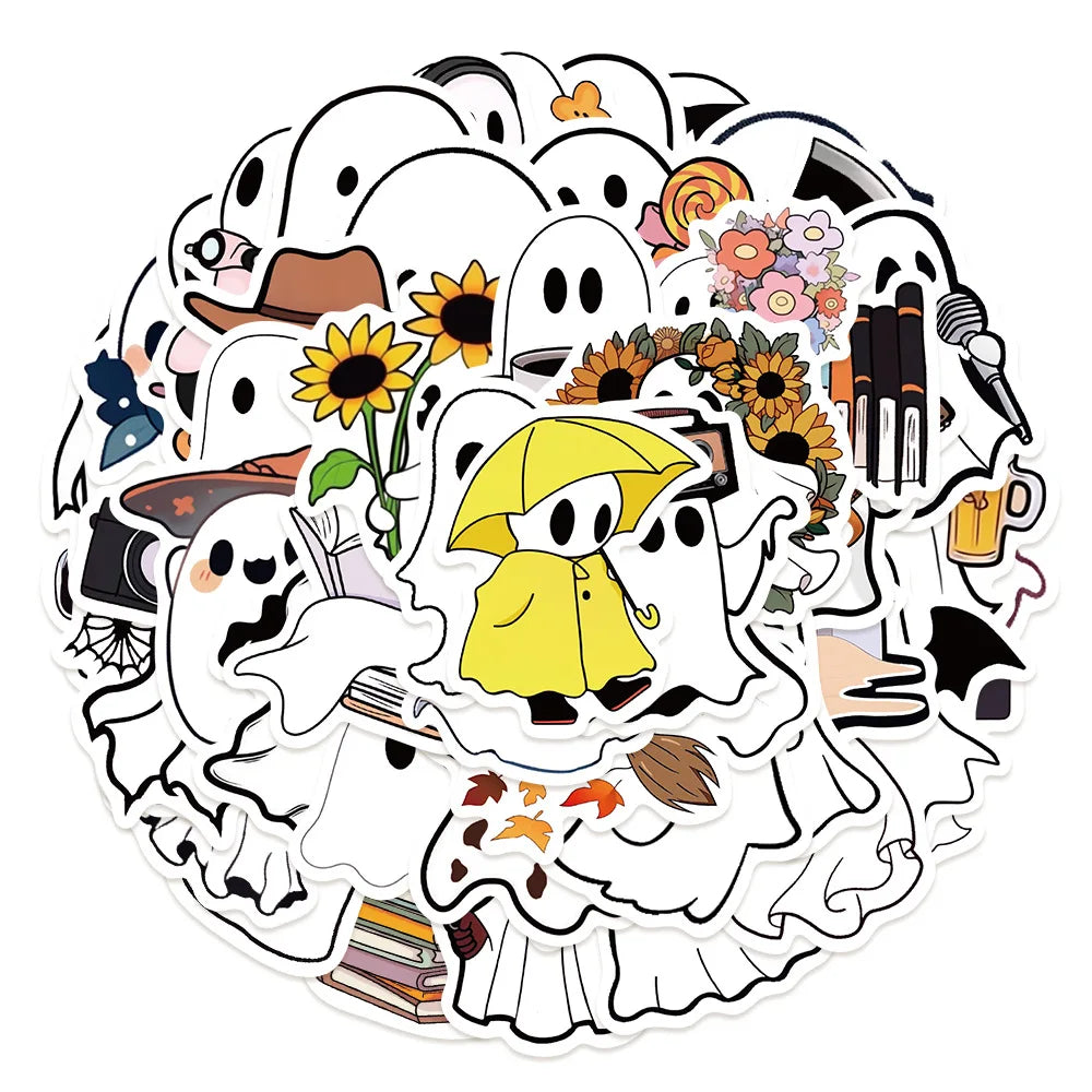 50/100PCS Little Ghost Stickers Notebook Halloween Fun Cartoon Aesthetic For Laptops Luggage Scrapbooks Bicycle Phone Sticker