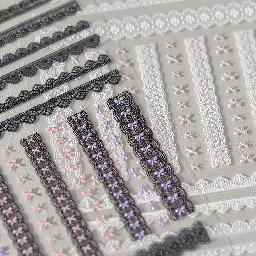 5D Reliefs Pink Lace Nail Art Stickers Winter Lace Series Adhesive Nails 3D Decorations Decals DIY Manicure Accessories Stickers