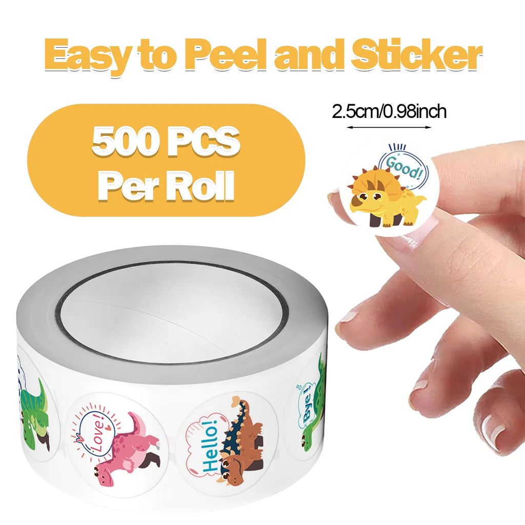 1Roll(500pcs) 1'' Round Cartoon Reward Dinosaurs Stickers for Kids Teacher  School Supplies Animal Incentive Home Decor
