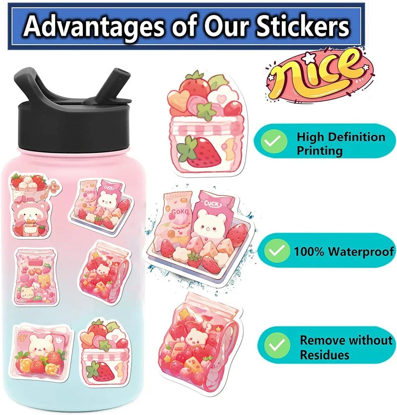 10/30/50PCS Cute Pink Food PVC Sticker Aesthetic Children's Decoration Scrapbooking Korean Stationery School Supplies for Kids