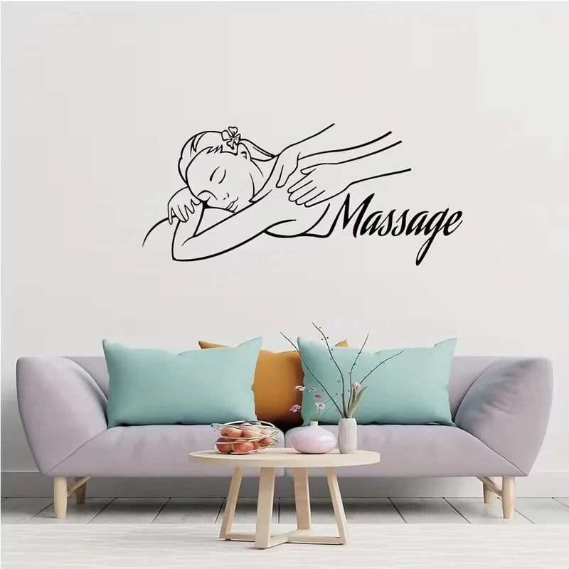 Elegant Spa & Massage Room Vinyl Wall Decal - Relaxing Woman Silhouette with Floral Accent, Matte Finish, Easy-to-Apply Home Dec
