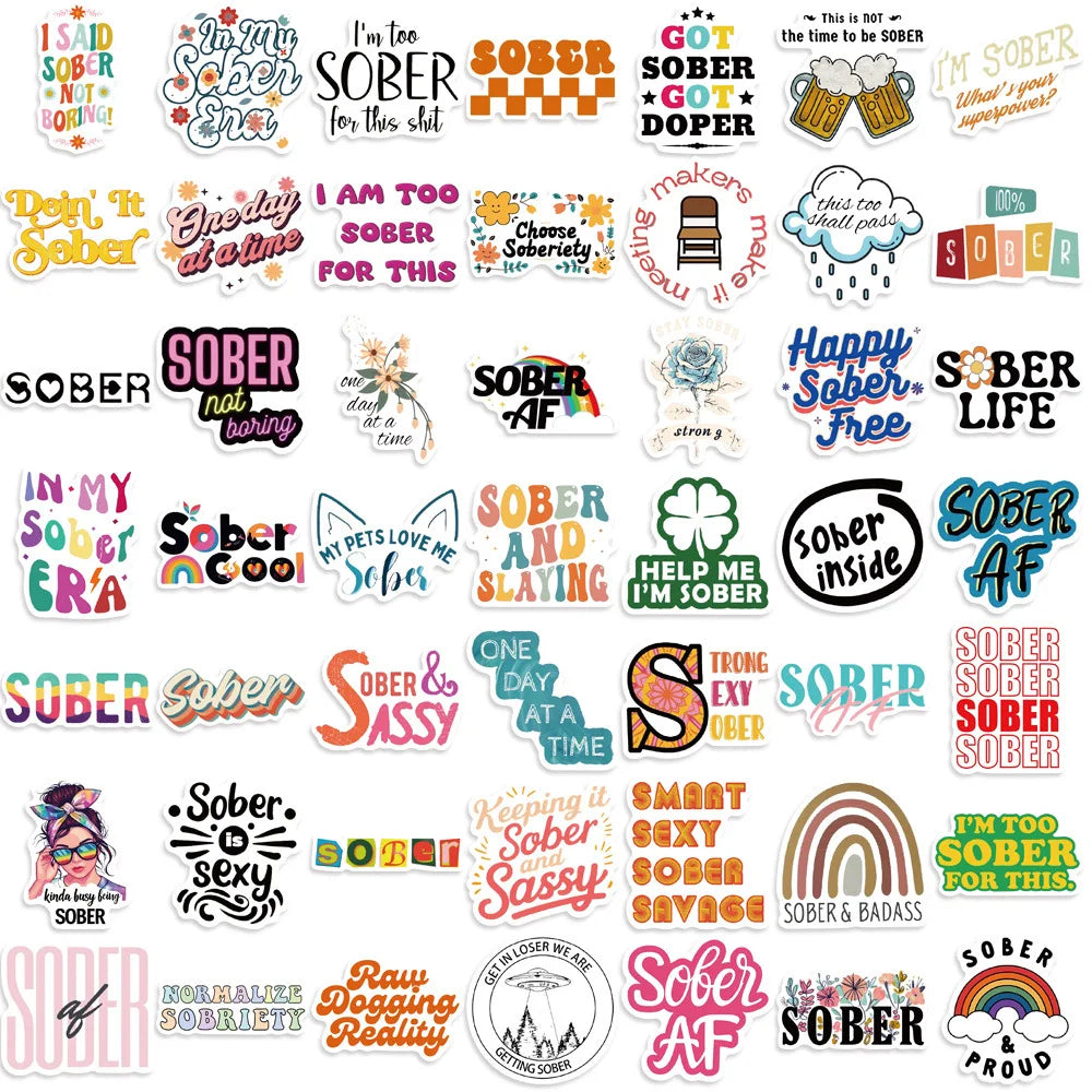 50PCS Cartoon Sober Graffiti Stickers Decorative Guitar Notebook Luggage DIY Waterproof Stationery Stickers