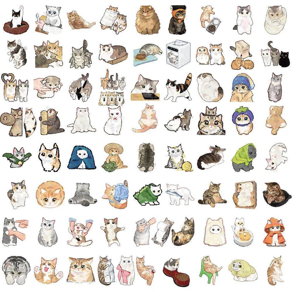 77/154 PCS Kawaii Cartoon Cat Graffiti Stickers Exquisite Animal Materials Case Laptop Luggage Coffee Luggage Waterproof Sticker