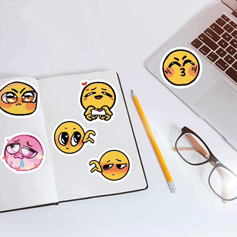 60Pcs Face Stickers - Yellow Emoticon Sticker Vinyl Waterproof Decals Party Favors for Kids Cute Kawaii Stickers for Water Bottl