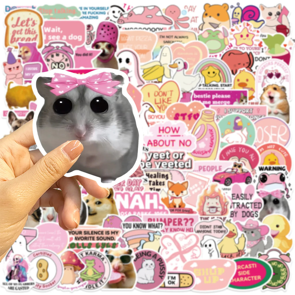 100PCS Cartoon Pink Fun MEME Graffiti Stickers DIY Decoration Guitar Notebook Luggage DIY Waterproof Stationary Stickers