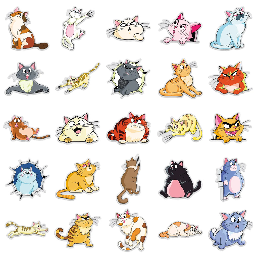 50/100PCS Transparent PET Funny Cat Sticker Cute Kitten Cartoon Waterproof Decoration DIY Laptop Stationery Sticker